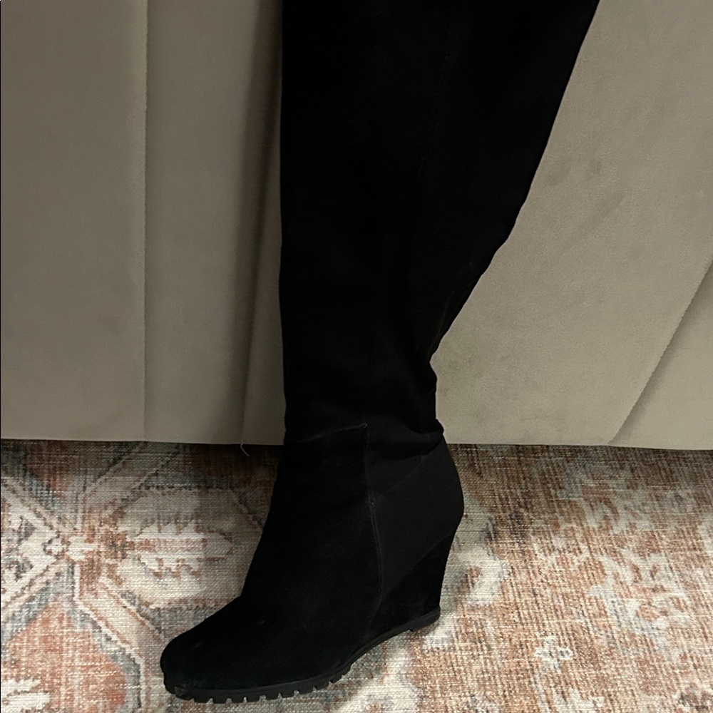 Steven By Steve Madden Black Suede Wedge Knee-High Boot
